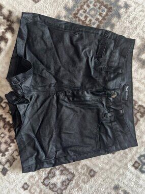 Black faux leather shorts